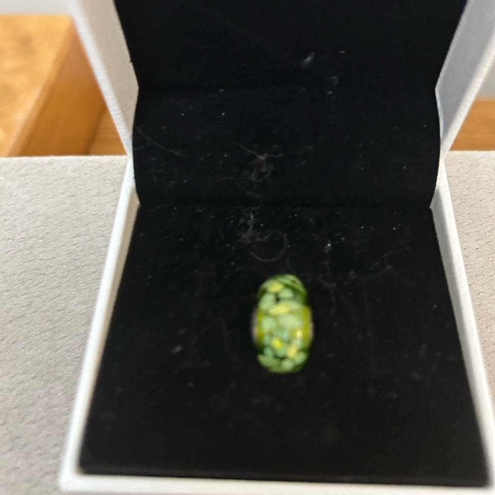 Pandora Green Blossom Flowers Large Murano Glass Sterling Silver Bead Charm